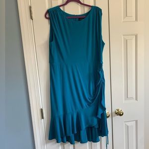 Lane Bryant teal high low ruched side ruffle hem dress A000